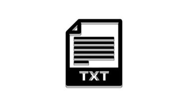 Siyah TXT dosya belgesi. Beyaz arkaplanda txt düğmesi simgesi indir. Metin dosya uzantısı sembolü. 4K Video hareketli grafik canlandırması.