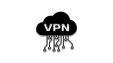 Black Cloud VPN interface icon isolated on white background. Software integration. 4K Video motion graphic animation.