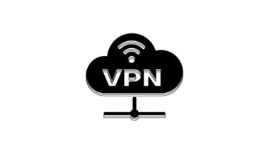 Black VPN Network cloud connection icon isolated on white background. Social technology. Cloud computing concept. 4K Video motion graphic animation.