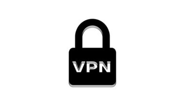 Siyah Kilit VPN simgesi beyaz arkaplanda izole edildi. 4K Video hareketli grafik canlandırması.