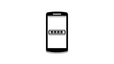 Black Mobile phone and password protection icon isolated on white background. Security, safety, personal access, user authorization, privacy. 4K Video motion graphic animation.