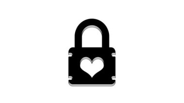 Black Padlock with heart icon isolated on white background. Locked Heart. Love symbol and keyhole sign. 4K Video motion graphic animation.
