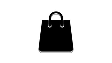 Black Handbag icon isolated on white background. Shopping bag sign. Woman bag icon. Female handbag sign. Glamour casual baggage. 4K Video motion graphic animation.