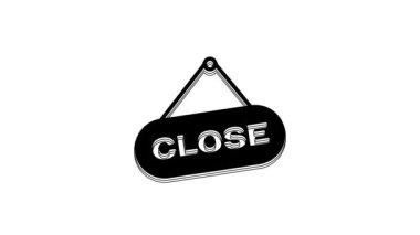 Black Hanging sign with text Close icon isolated on white background. Business theme for cafe or restaurant. 4K Video motion graphic animation.