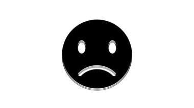 Black Sad smile icon isolated on white background. Emoticon face. 4K Video motion graphic animation.