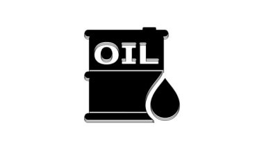 Black Oil barrel icon isolated on white background. Oil drum container. For infographics, fuel, industry, power, ecology. 4K Video motion graphic animation.