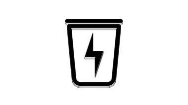 Black Lightning with trash can icon isolated on white background. Waste to energy. Garbage bin sign. Recycle basket sign. 4K Video motion graphic animation.