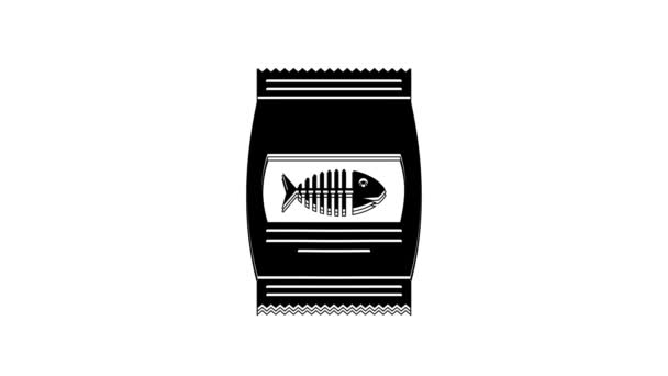 Black Bag Food Cat Icon Isolated White Background Fish Skeleton — Stockvideo