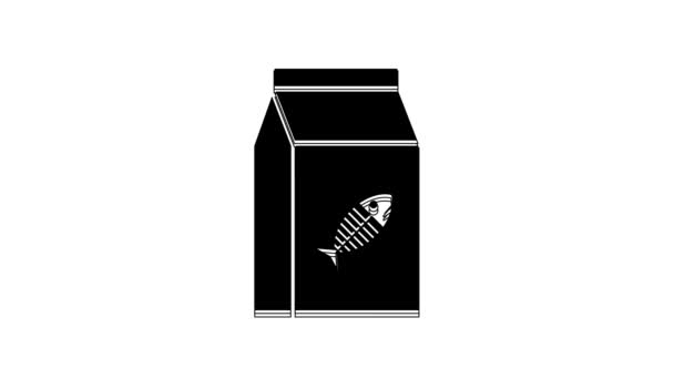 Black Bag Food Cat Icon Isolated White Background Fish Skeleton — Stock Video