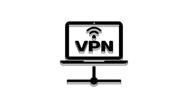 Black Vpn Computer Network Icon Isolated White Background Laptop Network — Vídeo de stock
