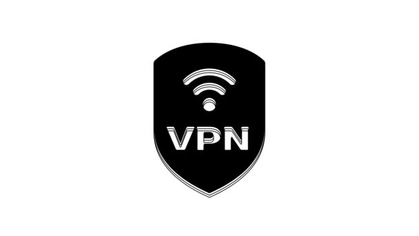 Black Shield Vpn Wifi Wireless Internet Network Symbol Icon Isolated — Vídeo de Stock
