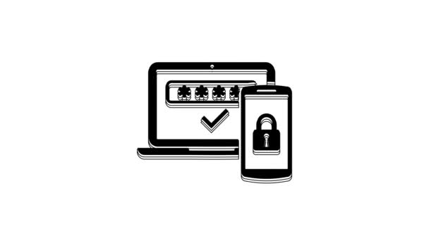 Black Multi Factor Two Steps Authentication Icon Isolated White Background — Stok video