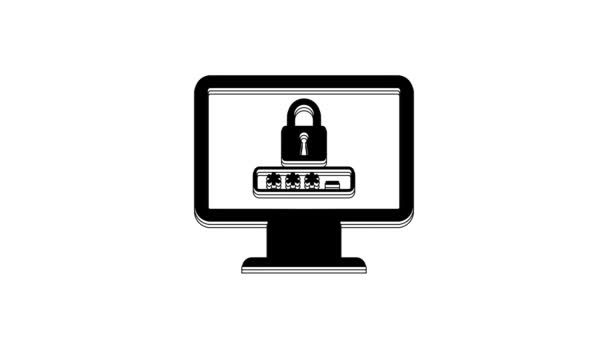 Black Monitor Password Notification Lock Icon Isolated White Background Security — Stock video