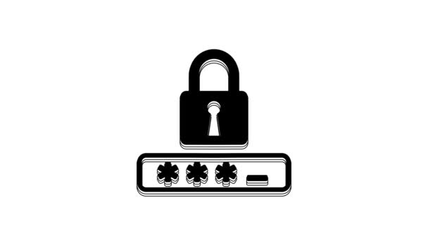 Μαύρο Εικονίδιο Προστασίας Κωδικού Πρόσβασης Και Πρόσβασης Ασφαλείας Που Απομονώνεται — Αρχείο Βίντεο