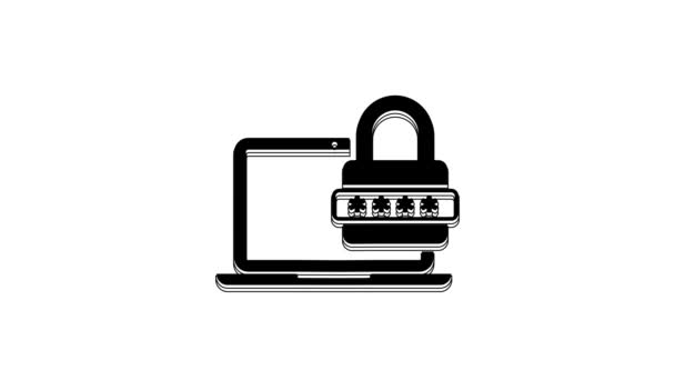 Black Laptop Password Notification Lock Icon Isolated White Background Security — Video Stock