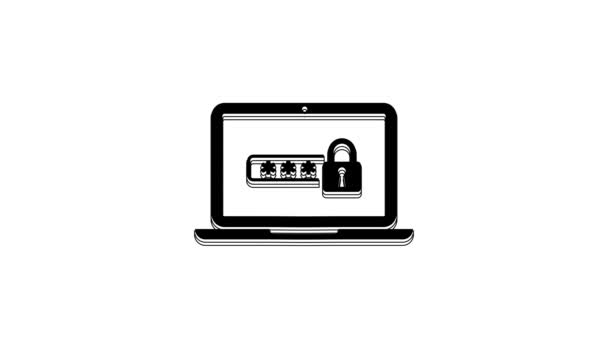 Black Laptop Password Notification Lock Icon Isolated White Background Security — Stok Video