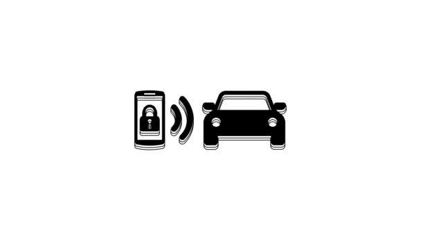 Black Smart Car Alarm System Icon Isolated White Background Smartphone — 图库视频影像