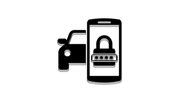 Black Smart Car Security System Icon Isolated White Background Smartphone — стоковое видео