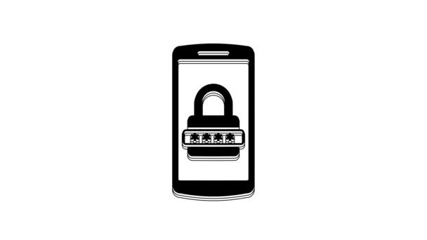 Fekete Mobiltelefon Jelszóvédelem Ikon Elszigetelt Fehér Háttér Biztonság Biztonság Személyes — Stock videók