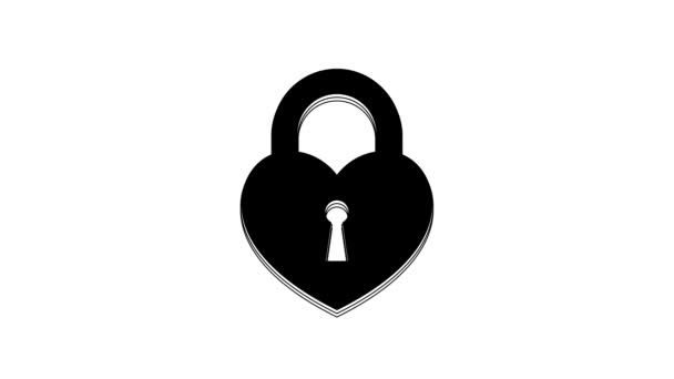 白い背景に隔離されたハートアイコンの形をした黒い城 心をロックした 愛のシンボルと鍵穴の標識 4Kビデオモーショングラフィックアニメーション — ストック動画