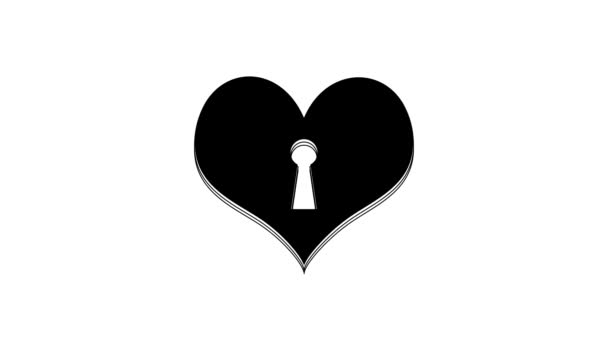 Black Heart Keyhole Icon Isolated White Background Locked Heart Love — Vídeo de stock