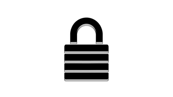 Zwart Lock Icoon Geïsoleerd Witte Achtergrond Hangslotteken Beveiliging Veiligheid Bescherming — Stockvideo