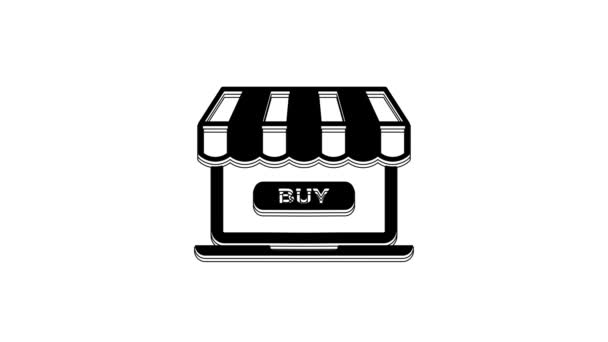 Black Online Shopping Concept Buy Screen Laptop Icon Isolated White — Stock Video