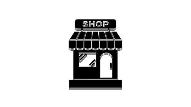 Black Shopping Byggnad Eller Marknadsbutik Ikon Isolerad Vit Bakgrund Butikskonstruktion — Stockvideo