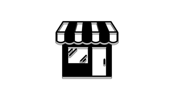 Black Shopping Byggnad Eller Marknadsbutik Ikon Isolerad Vit Bakgrund Butikskonstruktion — Stockvideo