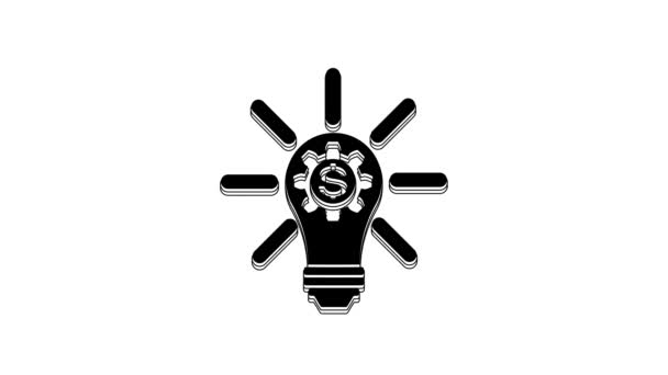 黑色灯泡 内置齿轮 美元符号图标 白色背景隔离 金融创新的概念 4K视频运动图形动画 — 图库视频影像