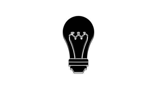 Ícone Lâmpada Luz Preta Isolado Fundo Branco Símbolo Energia Ideia — Vídeo de Stock