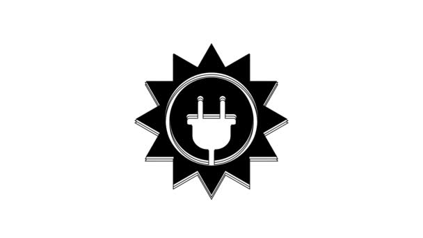 黑色太阳能面板图标隔离在白色背景上 太阳能和电源插头 4K视频运动图形动画 — 图库视频影像