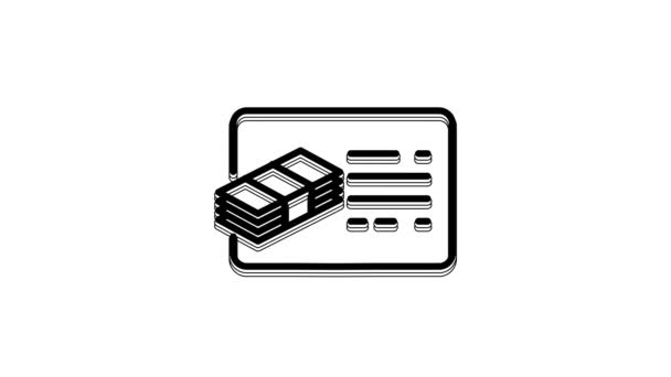 Black Financial Document Line Icon Isolated White Background Invoice Money — Stock Video