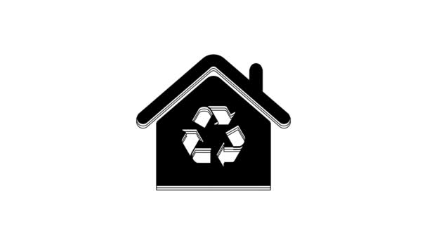 Black Eco House Con Icono Símbolo Reciclaje Aislado Sobre Fondo — Vídeos de Stock