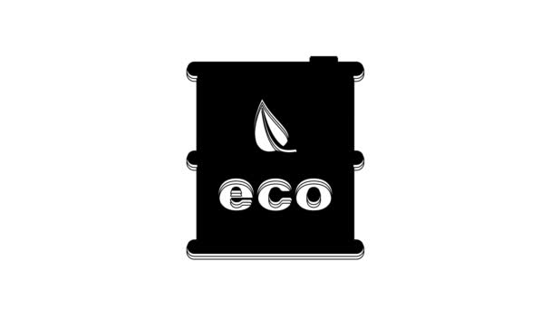 Black Bio Fuel Barrel Icon Isolated White Background Eco Bio — стоковое видео