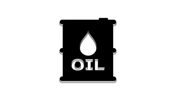 Black Oil Barrel Icon Isolated White Background Oil Drum Container — стоковое видео