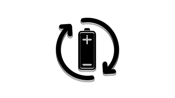 Черная Батарея Символом Линии Переработки Изолированы Белом Фоне Батарея Символом — стоковое видео