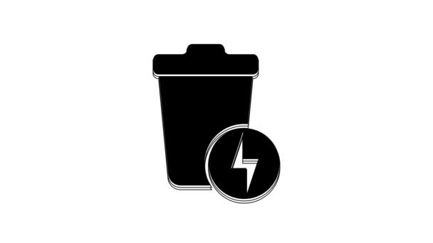 Black Lightning Trash Can Icon Isolated White Background Waste Energy — стоковое видео