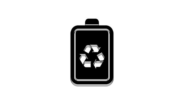 Batería Negra Con Icono Línea Símbolo Reciclaje Aislado Sobre Fondo — Vídeo de stock