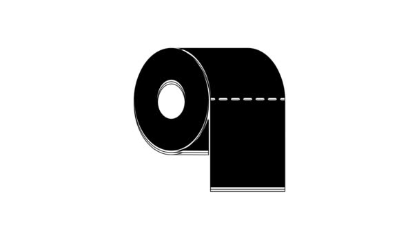 黑色厕所纸卷图标孤立在白色背景 4K视频运动图形动画 — 图库视频影像
