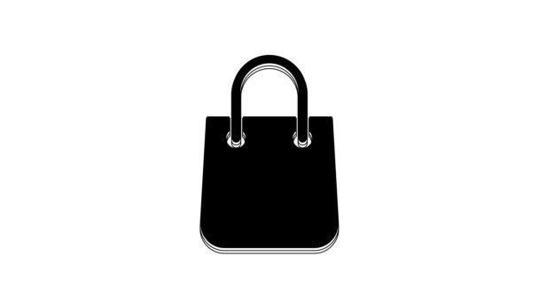 Black Shopping Bag Icon Isolated White Background Package Sign Video — Wideo stockowe