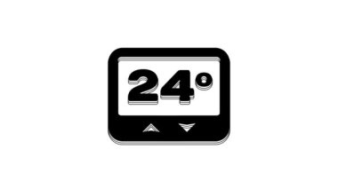 Black Thermostat icon isolated on white background. Temperature control. 4K Video motion graphic animation.
