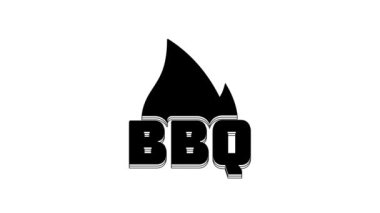 Black Barbecue fire flame icon isolated on white background. Heat symbol. BBQ grill party. 4K Video motion graphic animation.