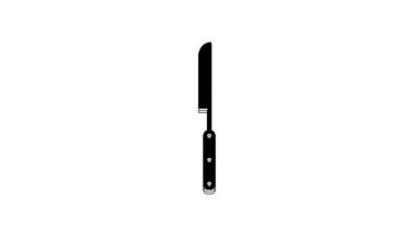 Black Barbecue knife icon isolated on white background. Kitchen knife icon. BBQ knife sign. Barbecue and grill tool. 4K Video motion graphic animation.