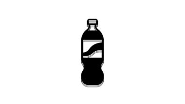 Beyaz arka planda izole edilmiş siyah su ikonu şişesi. Soda su içme tabelası. 4K Video hareketli grafik canlandırması.