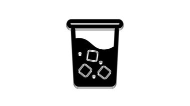 Black Glass with water icon isolated on white background. Soda drink glass. Fresh cold beverage symbol. 4K Video motion graphic animation.