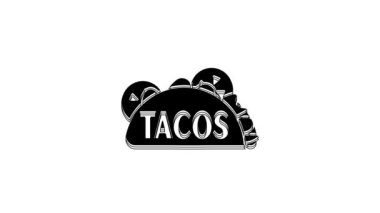 Black Taco with tortilla icon isolated on white background. Traditional mexican fast food. 4K Video motion graphic animation.