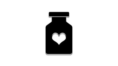 Black Medicine bottle with pills for potency, aphrodisiac icon isolated on white background. Sex pills for men and women. 4K Video motion graphic animation.