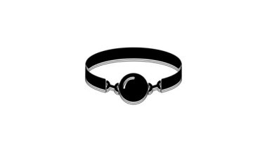 Black Silicone ball gag with a leather belt icon isolated on white background. Fetish accessory. Sex toy for men and woman. 4K Video motion graphic animation.