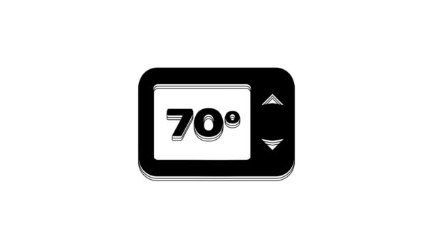 Czarna Ikona Termostatu Izolowana Białym Tle Kontrola Temperatury Animacja Graficzna — Wideo stockowe